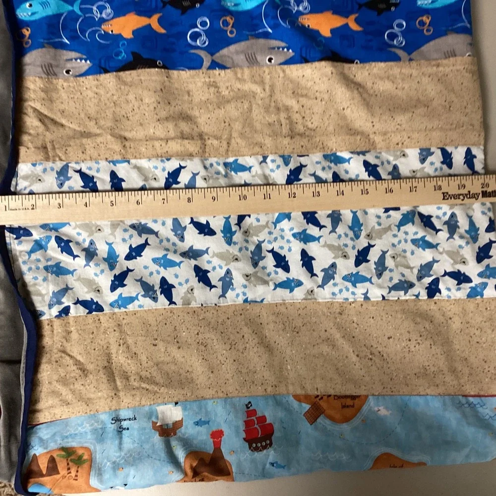 Kids Shark Pirate FishQuilt Blanket Blue Red Multi Beach Ocean Theme 44‎ x 40